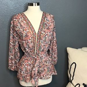 Max studio peach floral blouse size M